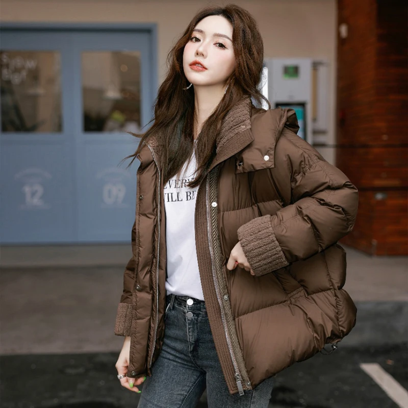 

Fashion Women Winter Hooded Coat Thick Warm Solid Color Cotton Padded Jacket New Casual Loose Female Outerwear