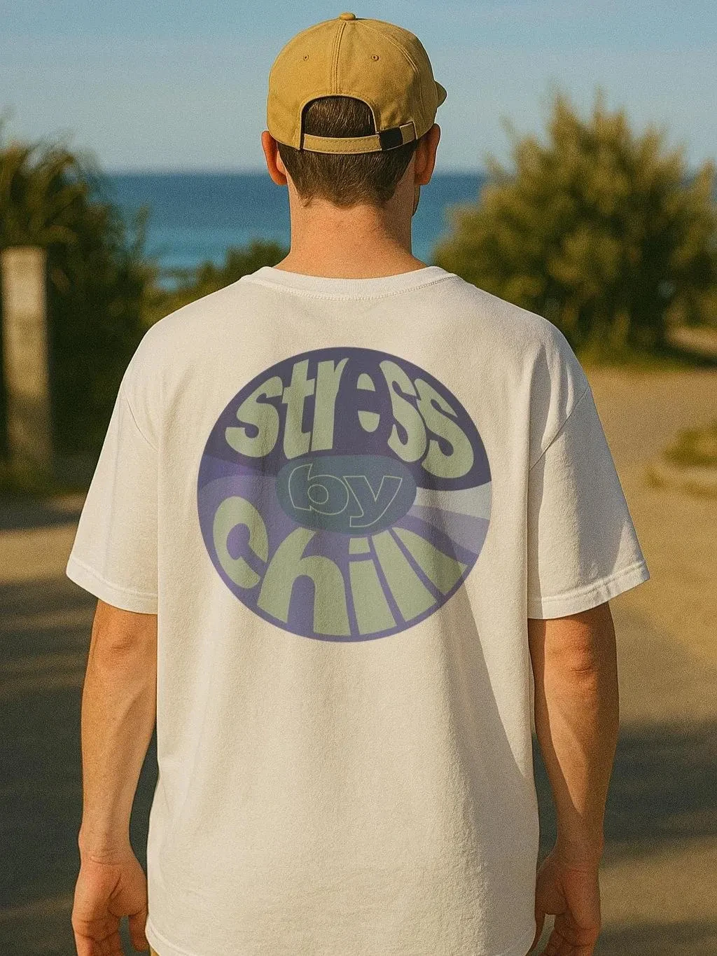 Oversized T-Shirt with Backprint Stress Chill Colorblocking Pastel Organic Cotton Shirt Summer T-shirt Unisex Streetware Funny