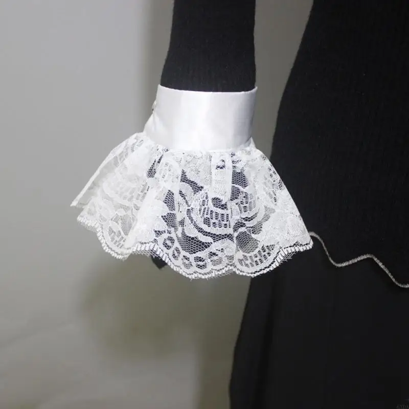 Aulic Women Jabots Collar Wrist Cuffs Ruffle Collar with Tie Neck Belt 6XDA