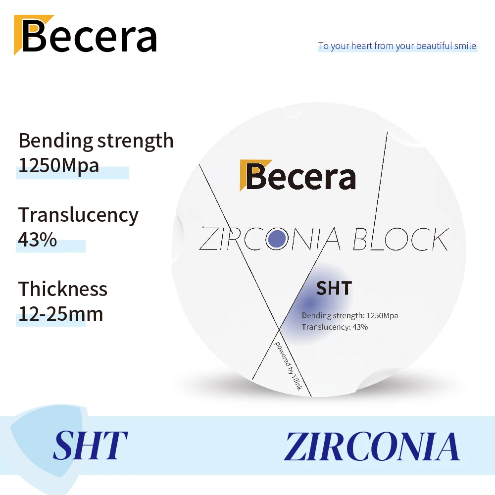 

Becera SHT White Zirconia Blocks High Translucent 43% Bending Strength 1250 Mpa Compatible with Dental Zirkonzahn CAD CAM System