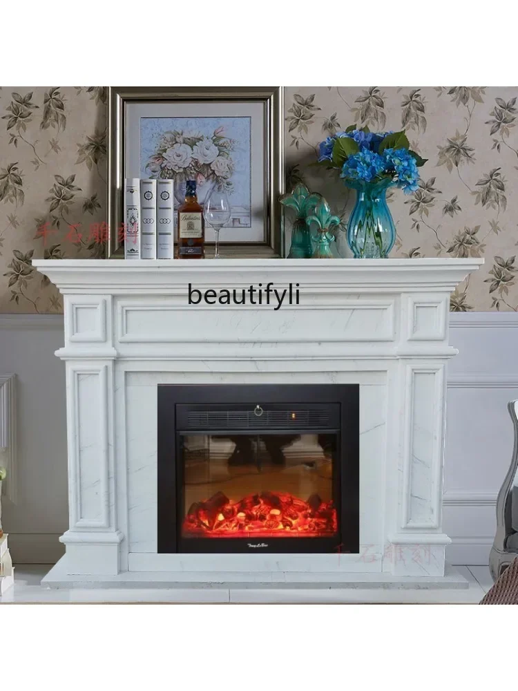 

Marble fireplace stone white marble European simple lines American living room decoration cabinet ornament decoration