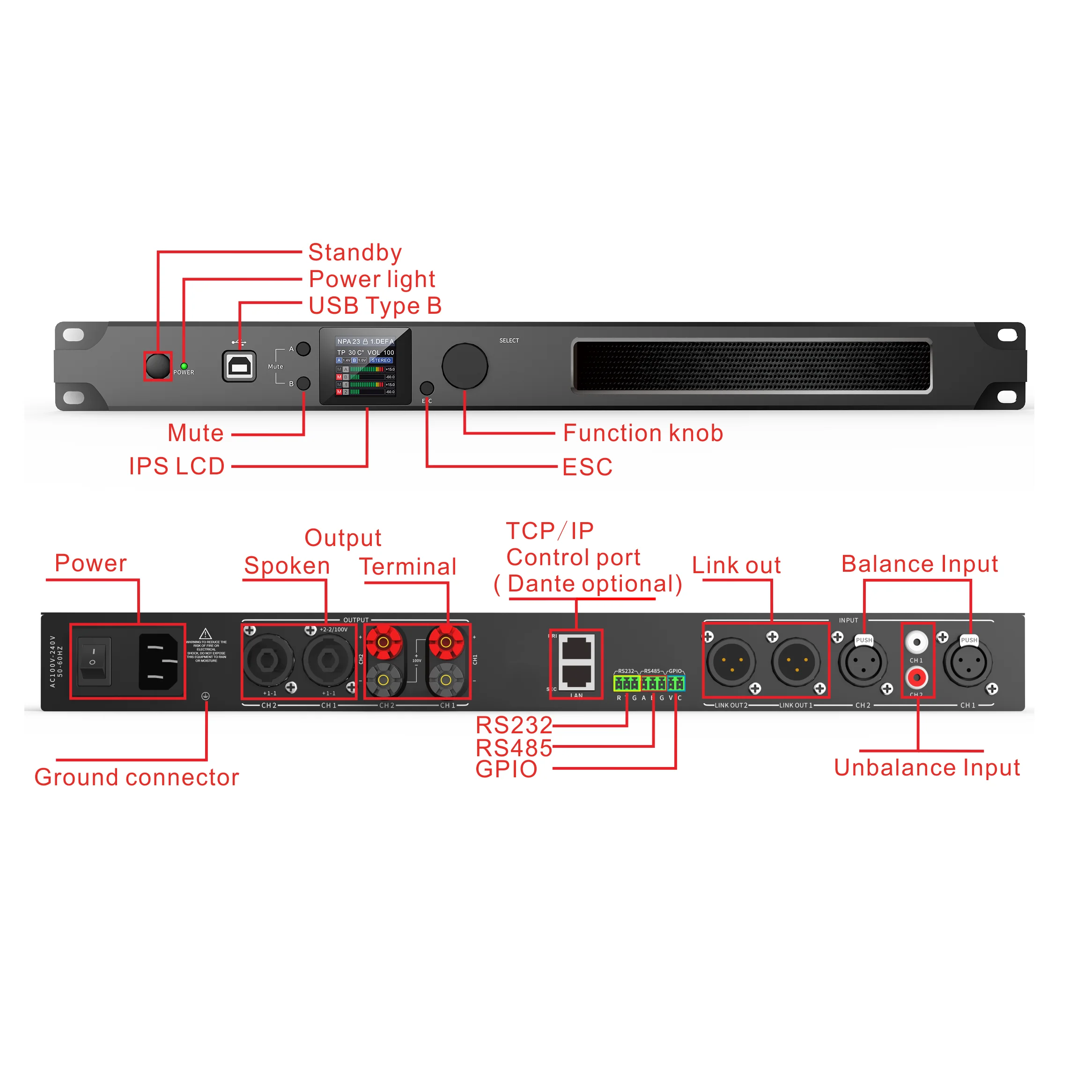 2 Channel Dante Network Amplifier Built-in DSP Stage Sound System Equipment