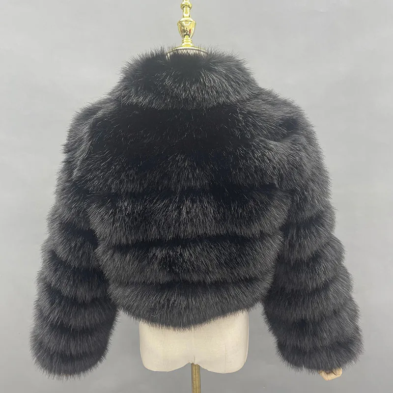 Kobiety Nowa moda Krótki zimowy płaszcz ze sztucznego futra lisa Kobiety Luksusowy kołnierz ze stójką Gruba ciepła kurtka futrzana Faux Fur Cropped