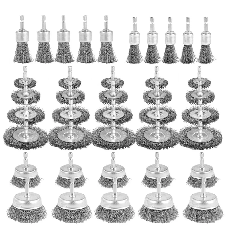 

AB13-40 Pack Колесная щетка из углеродистой стали, оправка 1/4 дюйма для сверлильной щетки, проволочная щетка для очистки ржавчины
