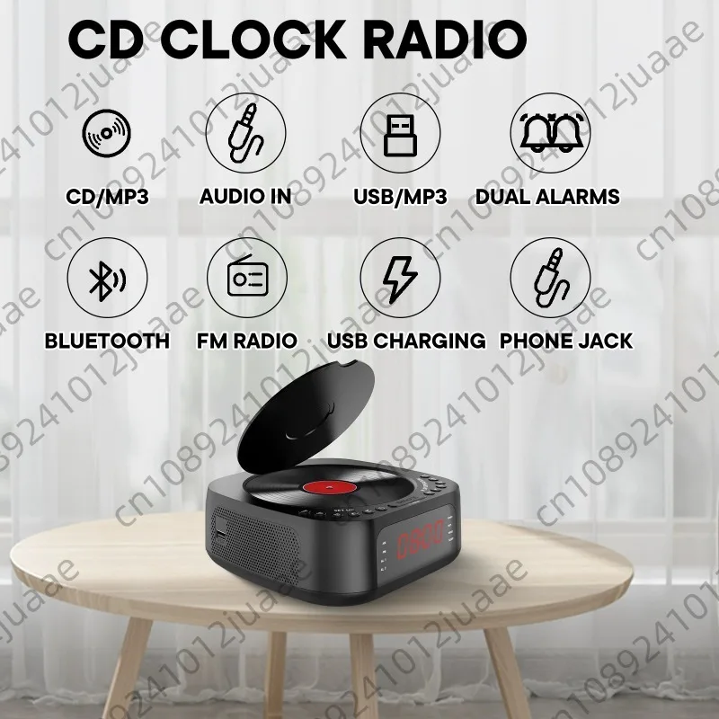 CD Player Alarm Clock with Remote,CD/MP3 Bluetooth FM Radio with Speakers,USB Charger,Dimmable LED Display,dual Alarms Bedroom