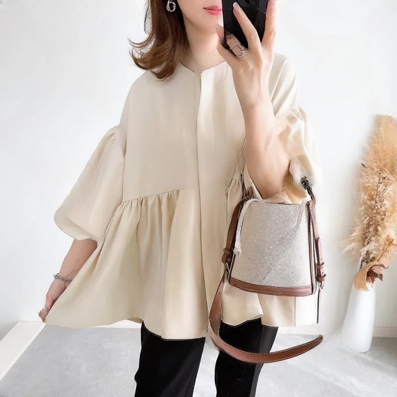 

Spot Japanese Style2025Popular Summer New round Neck Dark Placket7Half Sleeve Shirt
