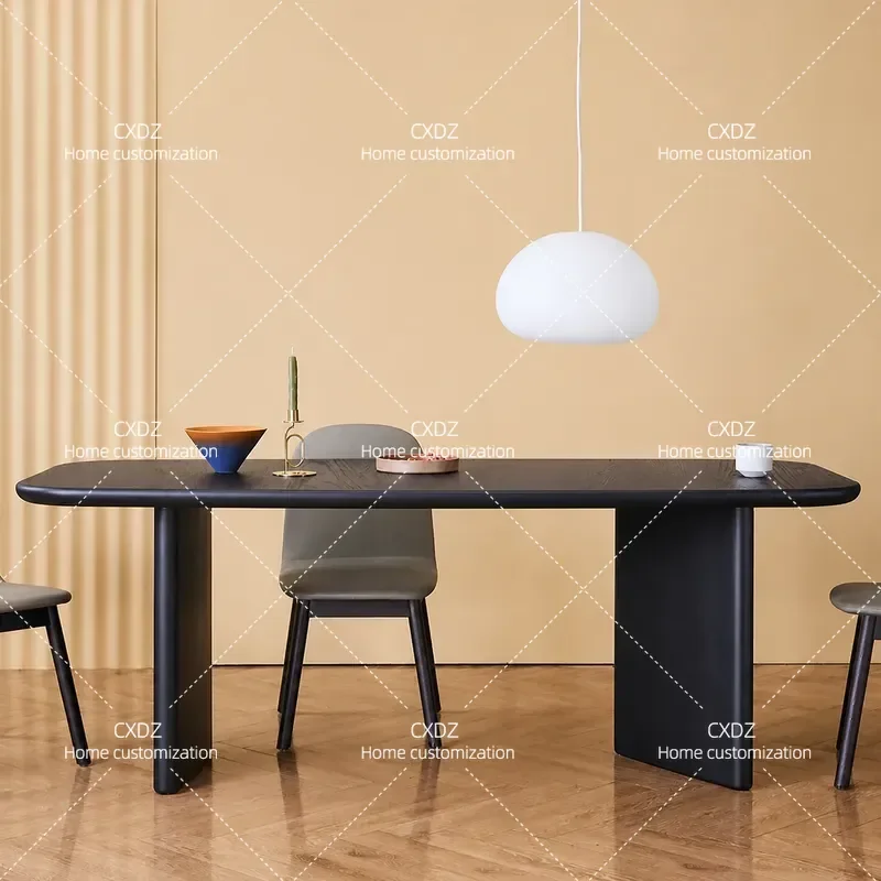 Black Oak Rectangular Dining Table Modern Simple Painted Wood Round Conference Negotiation Desk Creative Personality