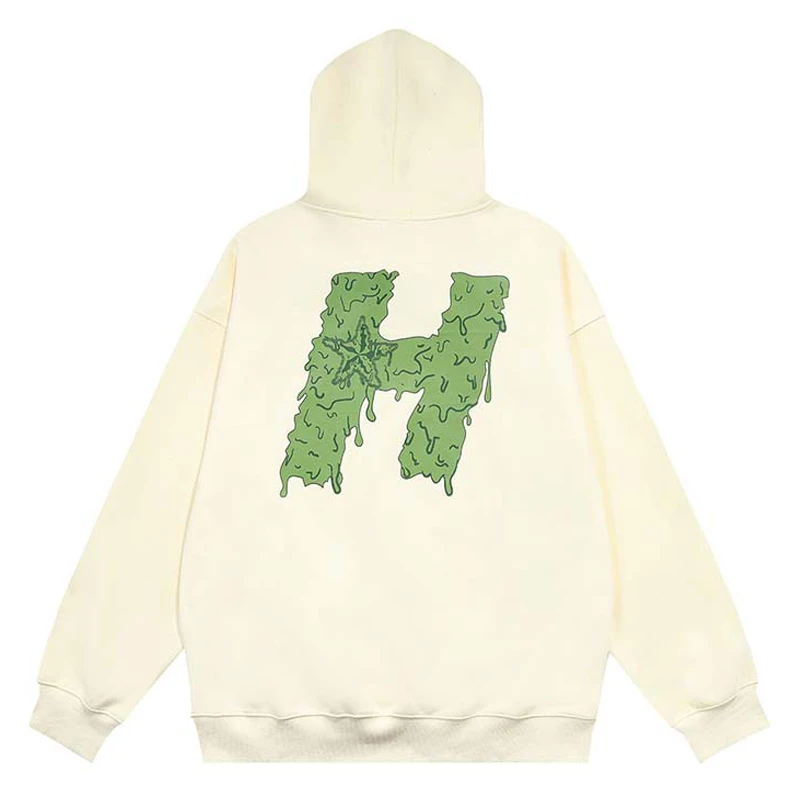 Hip Hop Hoodie Streetwear Sweatshirt 2023 Men Vintage Cream Letter Melt Print Harajuku Hoodie Autumn Cotton Pullover Sweat Shirt