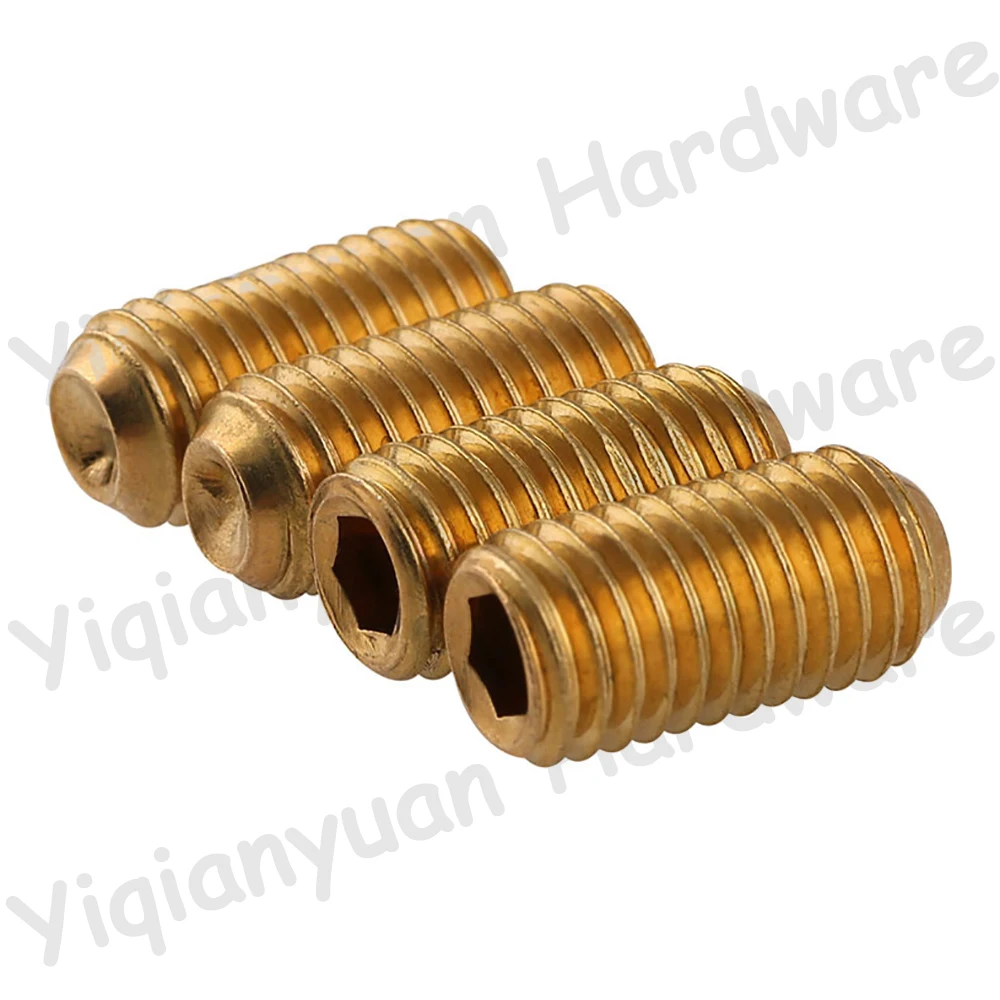 Yiqianyuan DIN916 Brass Set Screws M5 M6 Coarse Thread Hexagon Socket with Cup Point Headless Allen Bolts Copper Grub Screws