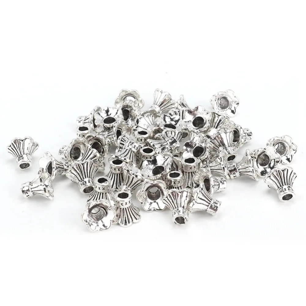 

50 шт., винтажные торцевые крышки из сплава с 6 лепестками, серебряные колпачки для самостоятельного изготовления ювелирных изделий, аксессуар, браслет, бусины, кулон