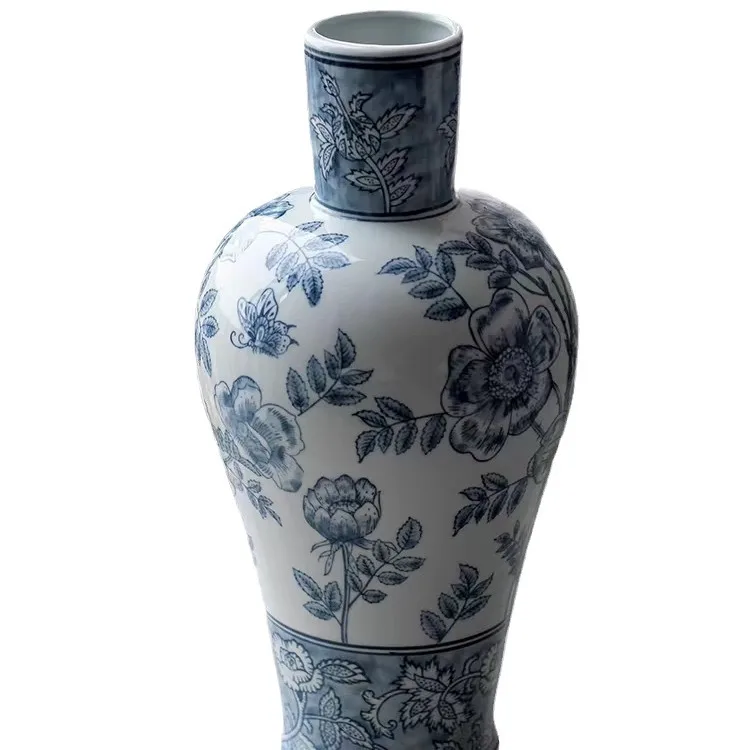 PYH New Chinese Oriental Paris Chinese Blue and White Porcelain Holly Ceramic Vase Flower Ornament Wholesale