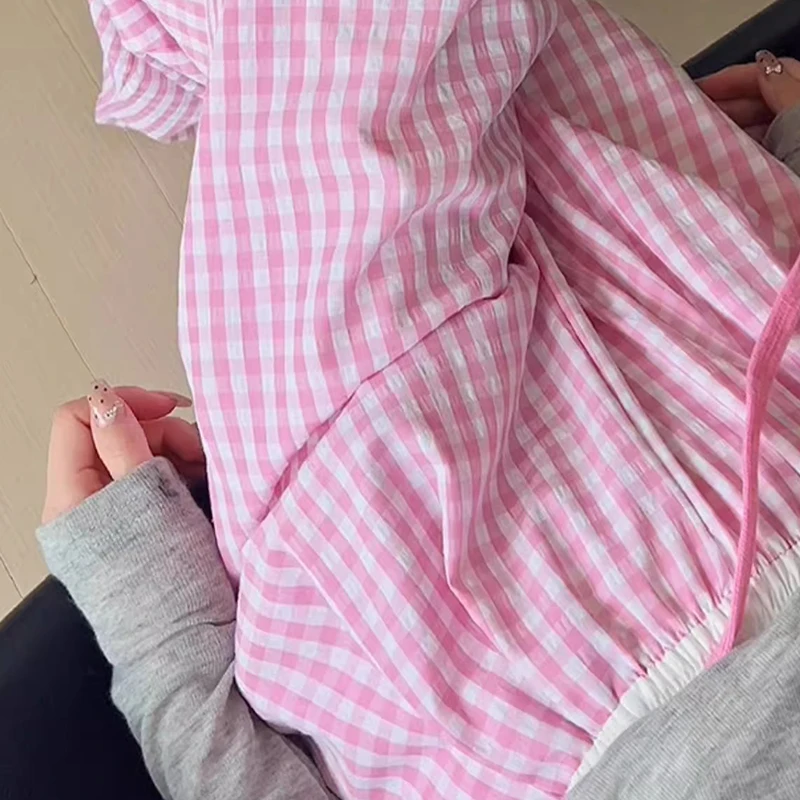 

Pink Checkered Wide Leg Pants for Women's Spring Thin Style New High Waisted Hanging Straight Leg Casual Pants Pajama Pants