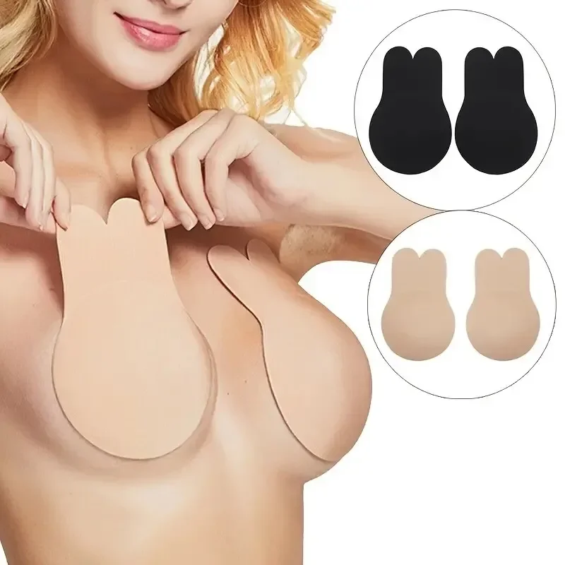 Women Push Up Bras Self Adhesive Silicone Strapless Invisible Bra Reusable Sticky Breast Lift Tape Rabbit Nipple Cover Bra Pads