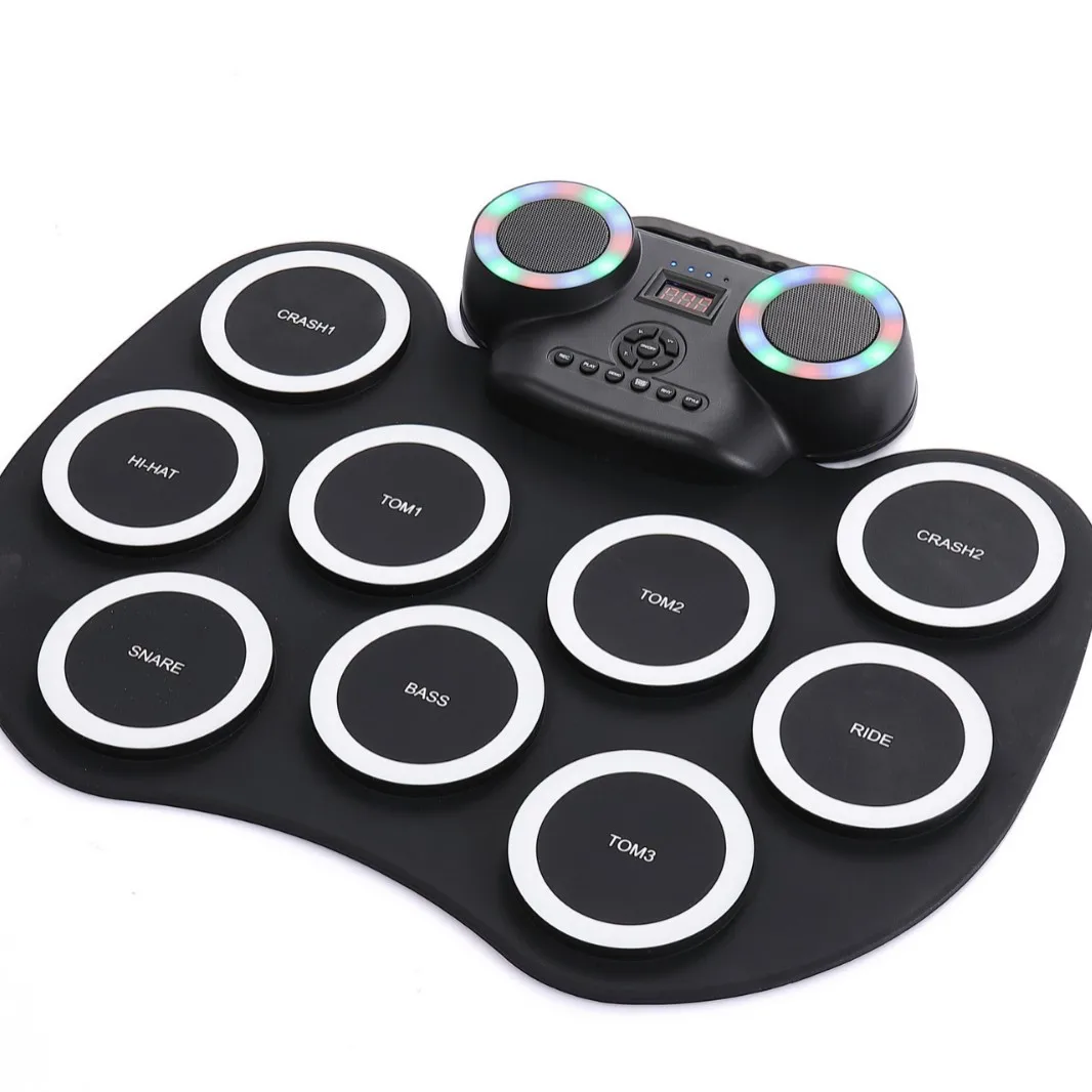 Silicon Digital Electronic Drum Pad With Built-in Speakers And Headphone Aluminum Drum Chamber Foot Pedals