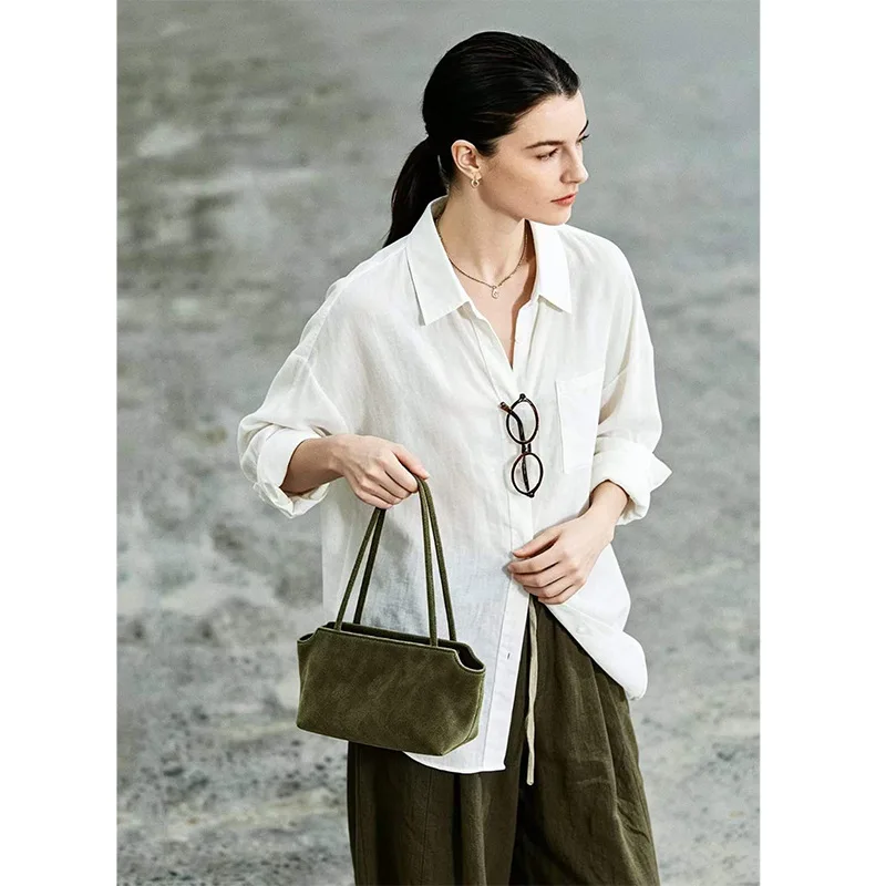 New Niche-Design Underarm Bag Korean Version Split Suede Leather Handbag Commuter Simple Versatile And Senior Sense Shoulder Bag
