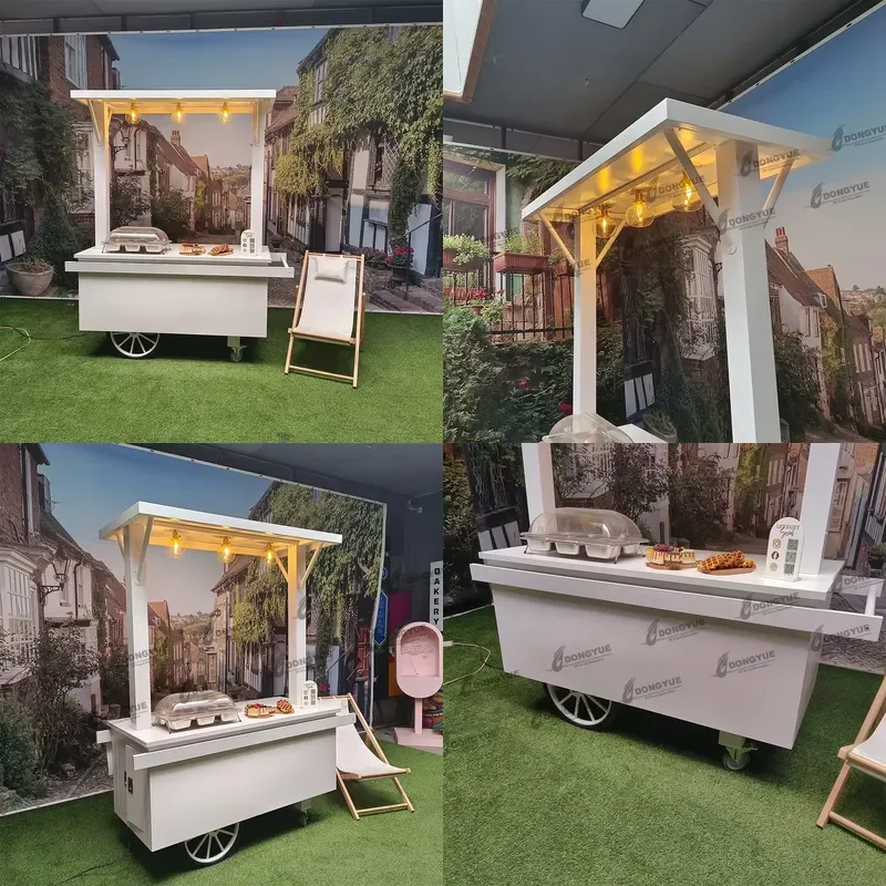 Factory Price Candy Cart Custom Foldable Metal Food Cart with Lights for Restaurant and Food Shop Commercial Use