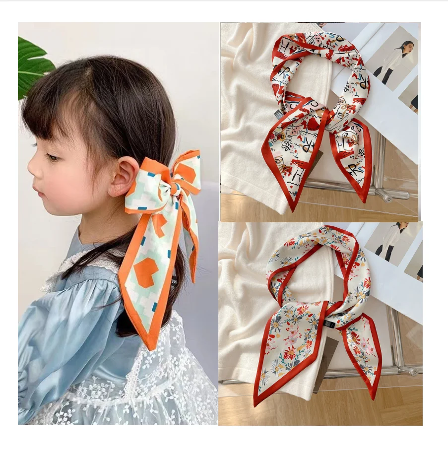

French Vintage Silk Scarf Double-Sided Printed Versatile Neck Scarf Luxurious Hair Tie Long Hair Band for Binding and Styling