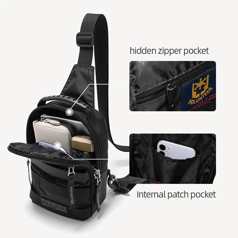 Volunteer Chest Sling Bag for Men Casual Oxford Waterproof Zipper Phone Breathable Outdoor Mens Crossbody Shoulder Bags 1829-02