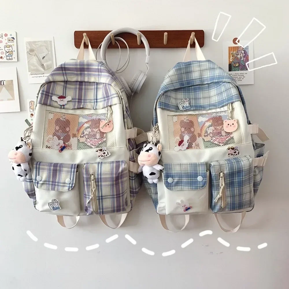 Large-capacity Cute Women Multi-Pocket Nylon Backpack Ins Junior High School Student School Bag Female Girl Backpack Laptop Book