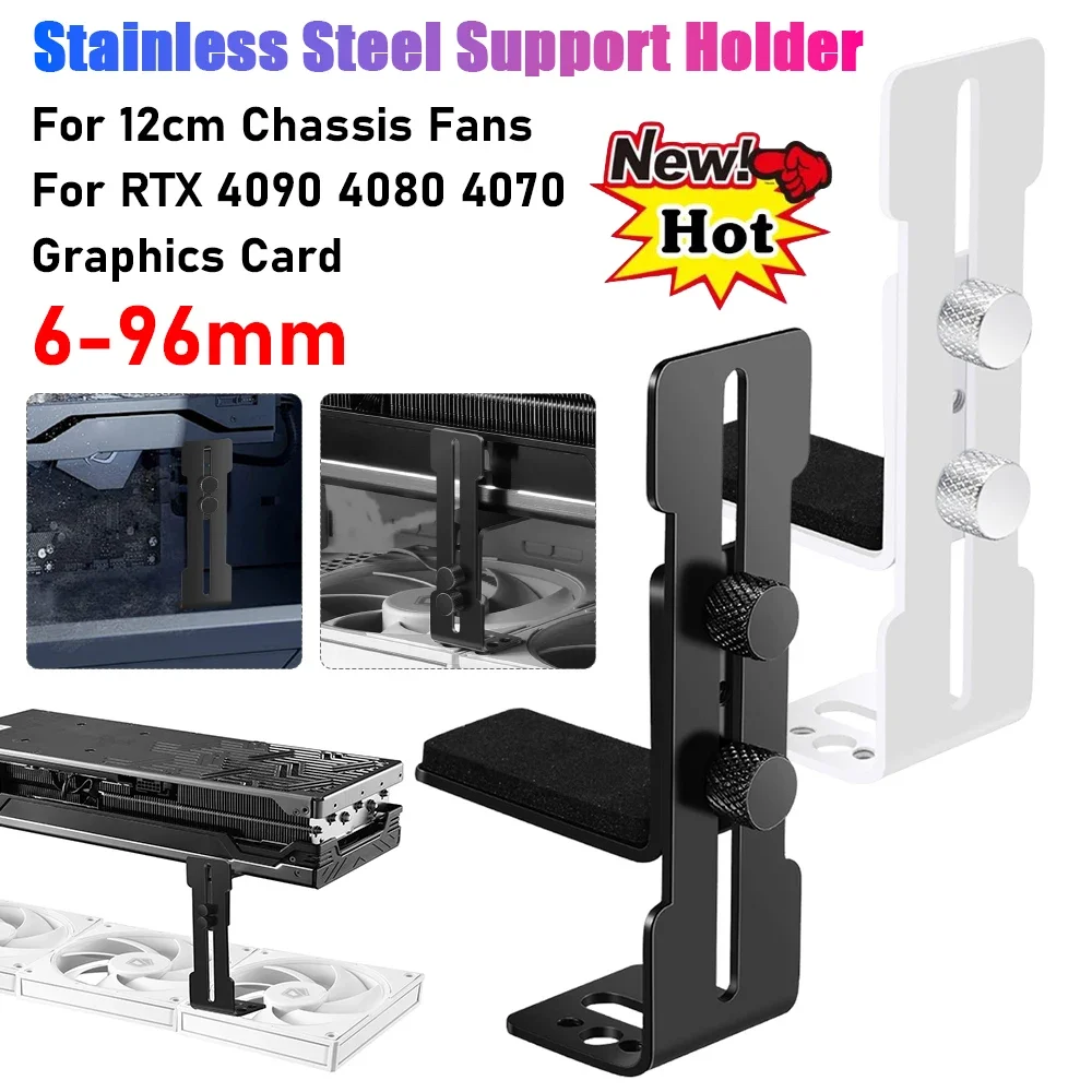 Support de carte graphique pour RTX 4090 4080 4070, châssis avec ventilateur de 12 cm, support réglable en acier inoxydable coulissant de 6 à 96 mm