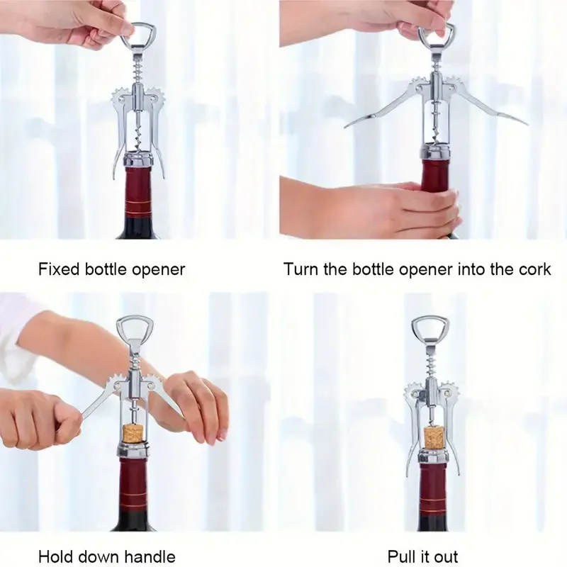 Wine Opener Stainless Steel Red Wine Opener Wing Type Metal Sommeliers Corkscrew Bottle Openers Corkscrews Wine Cork Remover