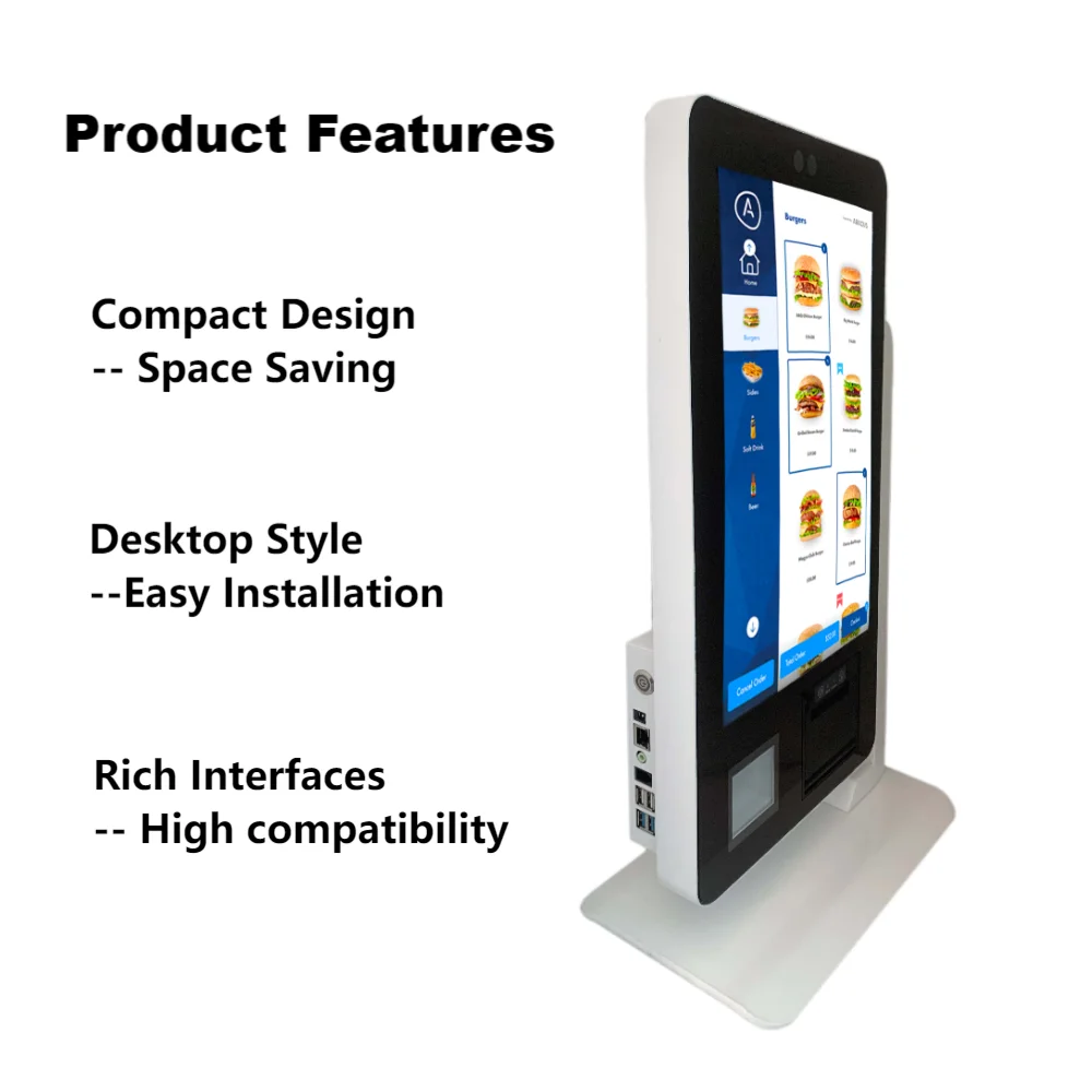 Macchina per l\'ordinazione automatica del ristorante del chiosco del Touch Screen da 15.6 pollici da tavolo con Scanner 2D e terminale di pagamento