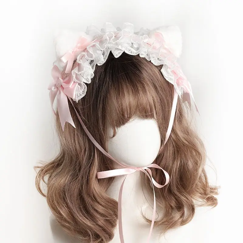 

Headband Summer Girls Sweet KC Lace Headband Lolita Detachable Headband Cosplay Maid Kawaii Multicolor Optional Cat Ear
