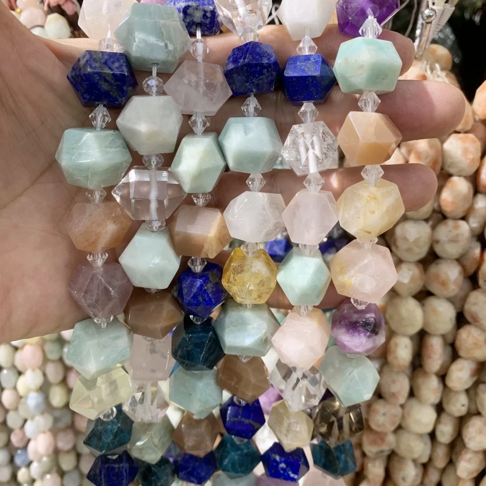 Natural Gemstone 15x18mm-18x22mm IRREGULAR Hexagonal Mix Colored Stone  Loose Bead DIY Bracelet Necklace Earrings Jewelry Making