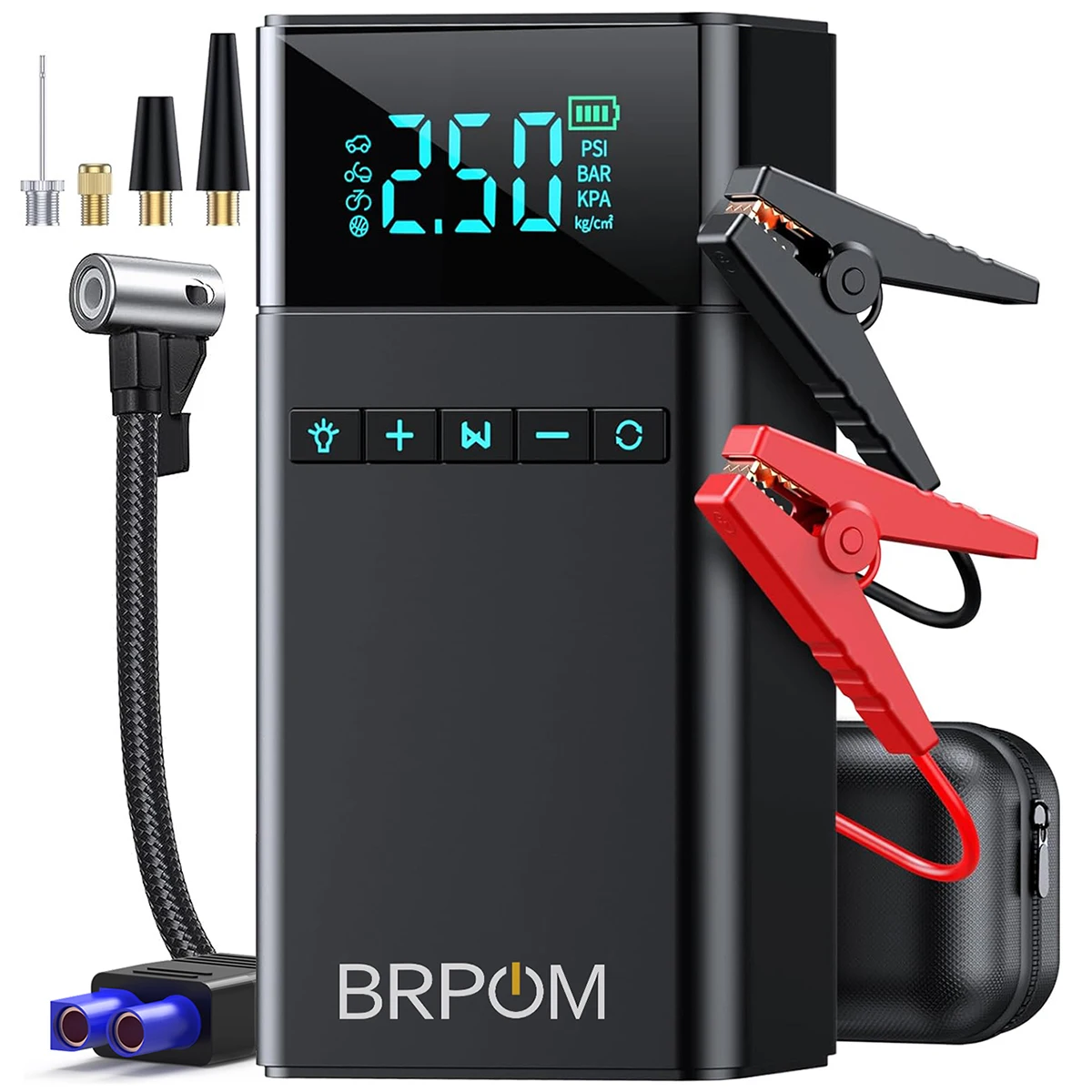 1500A peak Multi-functional Emergency Start Power Supply with Air Pump, 150PSL Portable Car Battery Starter, Digital Tire Inflator, Suitable for ALL Gasoline Or 10L Diesel Battery, LED Emergency image 3