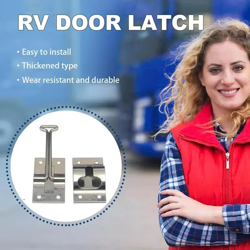 RV Entry Door Latch Metal Catch Cargo Trailer Entry Door Latch 4 Inch Door Keeper Stainless Steel Heavy-Duty Entrance Latch