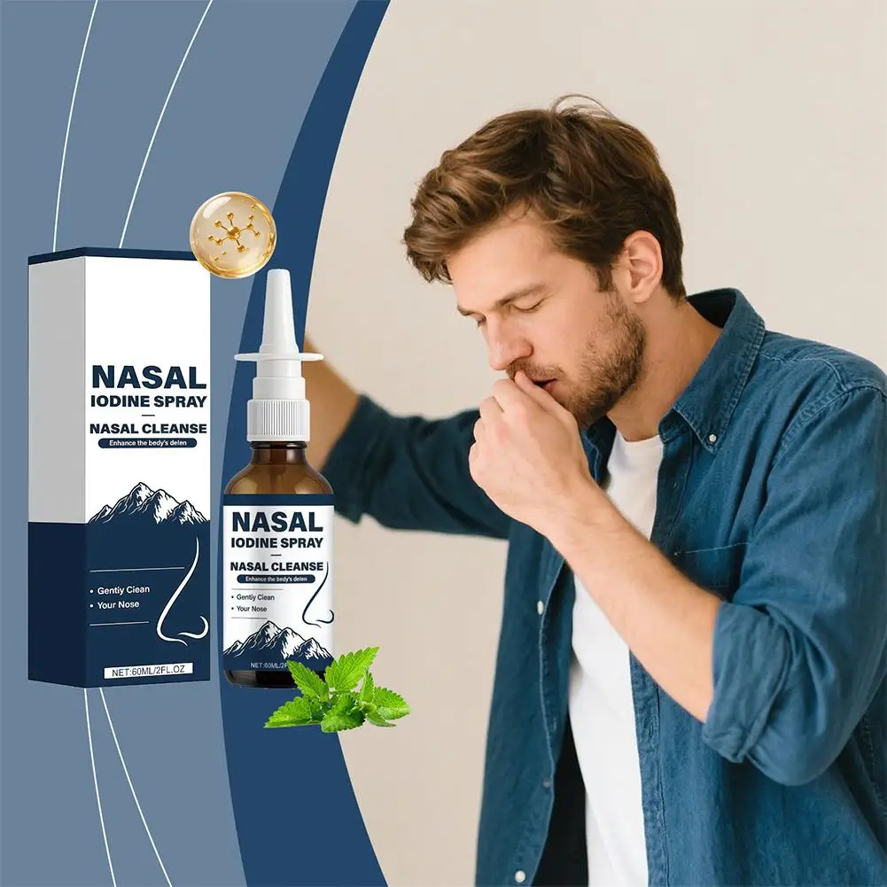 

60ml Iodine Nasal Spray Mint Fresh Propolis Wax Clean Nasal Cavity Boost Breathing Soothe Discomfort Nose Care