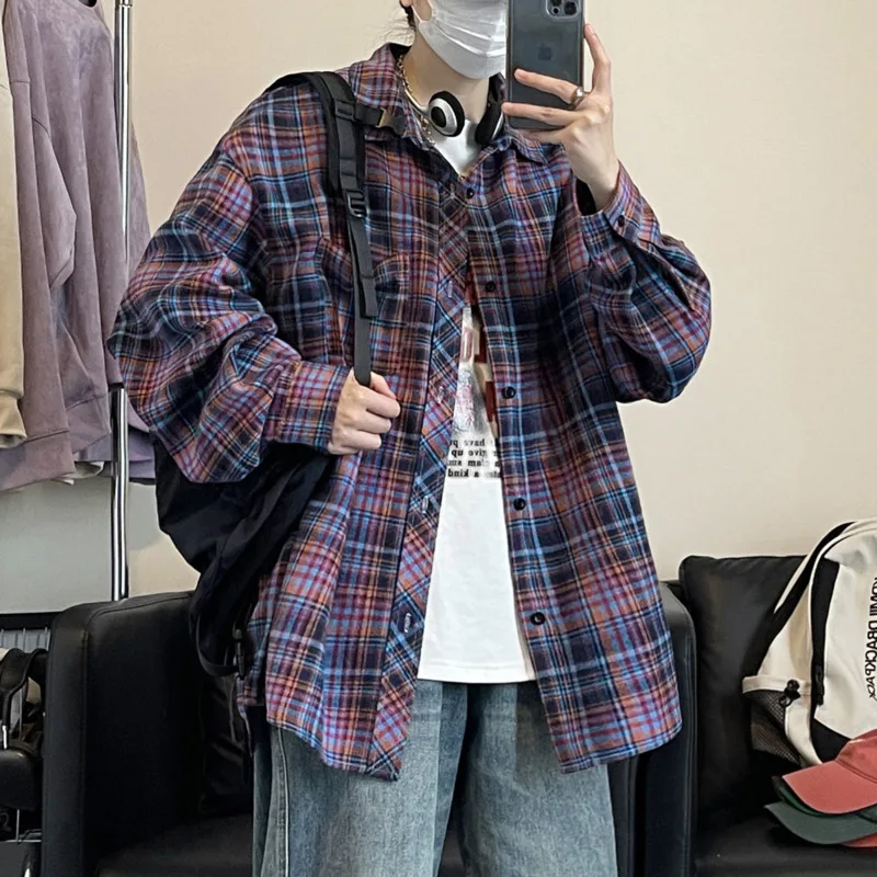 

Long Sleeved Shirt Men Oversized Fashion Retro Plaid Shirt Men Streetwear Korean Loose Casual Shirts Mens Large Size Shirt 5XL