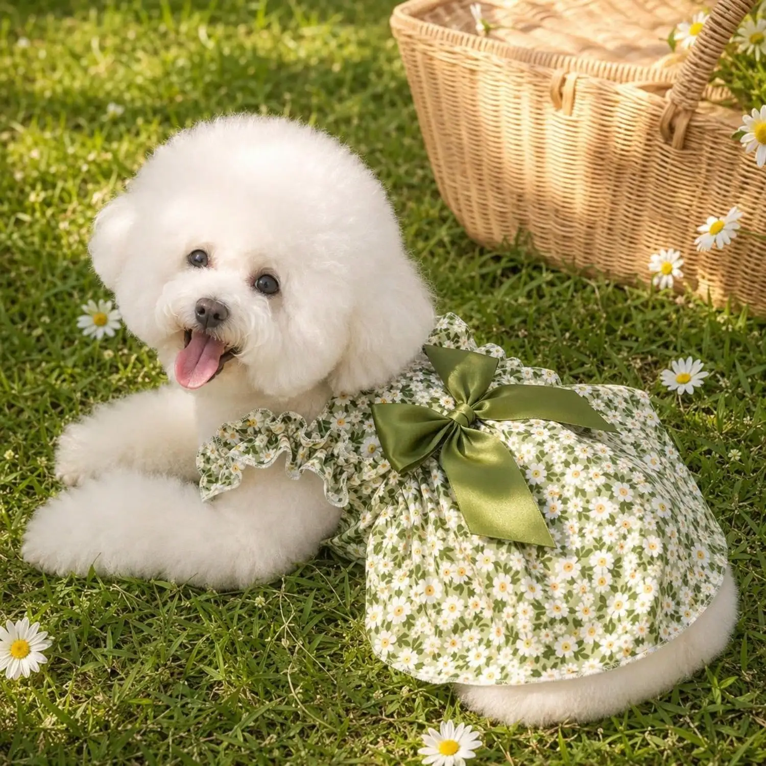 Sommerkleid für Haustiere, ärmellos, mit Blumenmuster, Rüschenriemen, großer Schleife als Dekoration für kleine Hunde, für den täglichen Gebrauch und Partys. – Detail 17