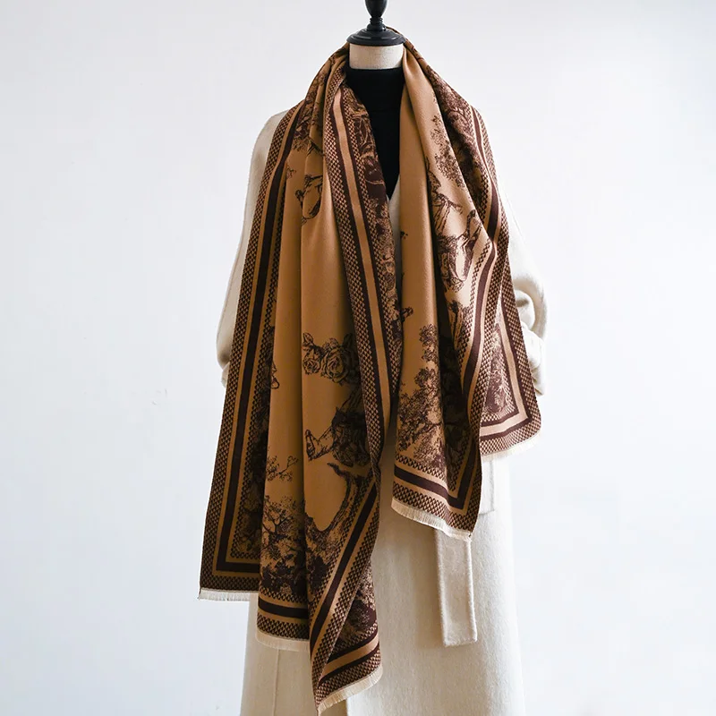 Écharpe en cachemire imitation camel, design de marque de luxe, écharpe épaissie, châle silencieux, foulard, moufle, automne et hiver, nouveau, 2024