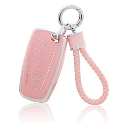 for Ford Key Fob Cover with Keychain, Pink Soft TPU Key Case Protection Fit for Edge Escape Expedition Explorer Fusion Mustang R