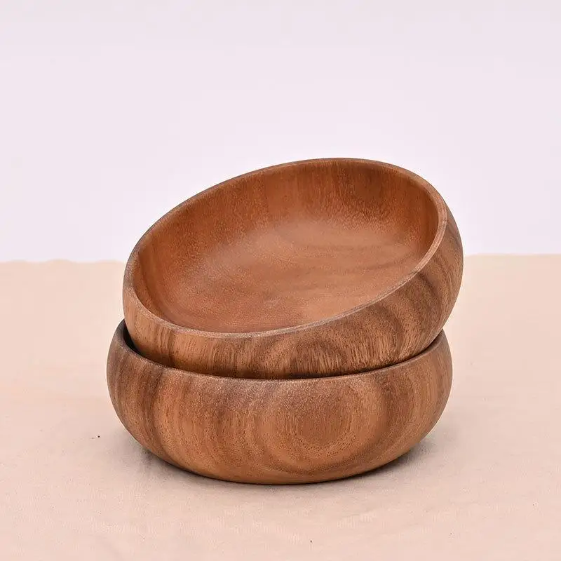NEW Solid Wood Bowl Wooden Handmade Bowls For Eating Tableware For Dessert Fruit Salad Mixing Rice