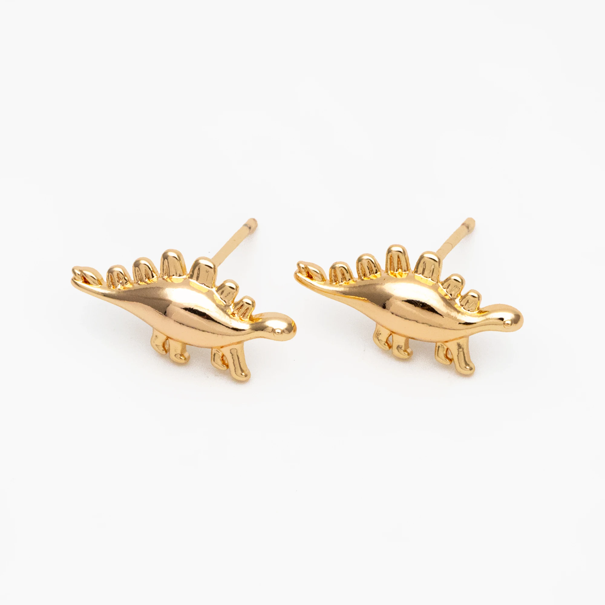 10pcs Dinosaur Earrings 8x17mm, Gold Plated Brass, Cute Dinosaur Stud Earrings For Jewelry Making DIY Accessories (GB-4028)