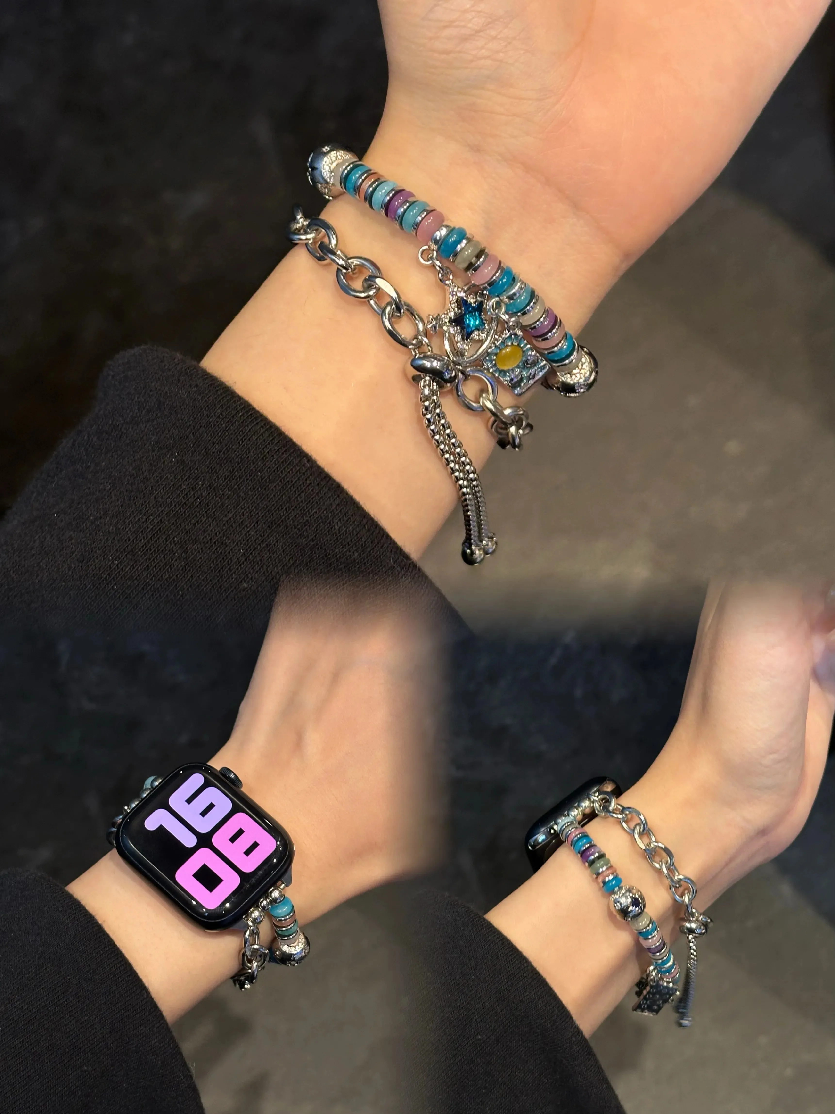 

Модный ремешок для iWatch Sun Brand с синими бусинами, совместимый с размерами 38 мм, 40 мм, 41 мм, 42 мм, 44 мм, 45 мм, 49 мм