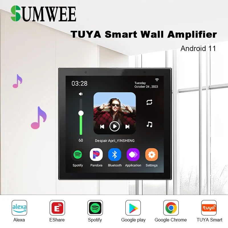 4 pulgadas Android 11 TUYA audio inteligente en pared amplificador bluetooths reproductor de música sistemas de cine en casa amplificadores de equipos de sonido