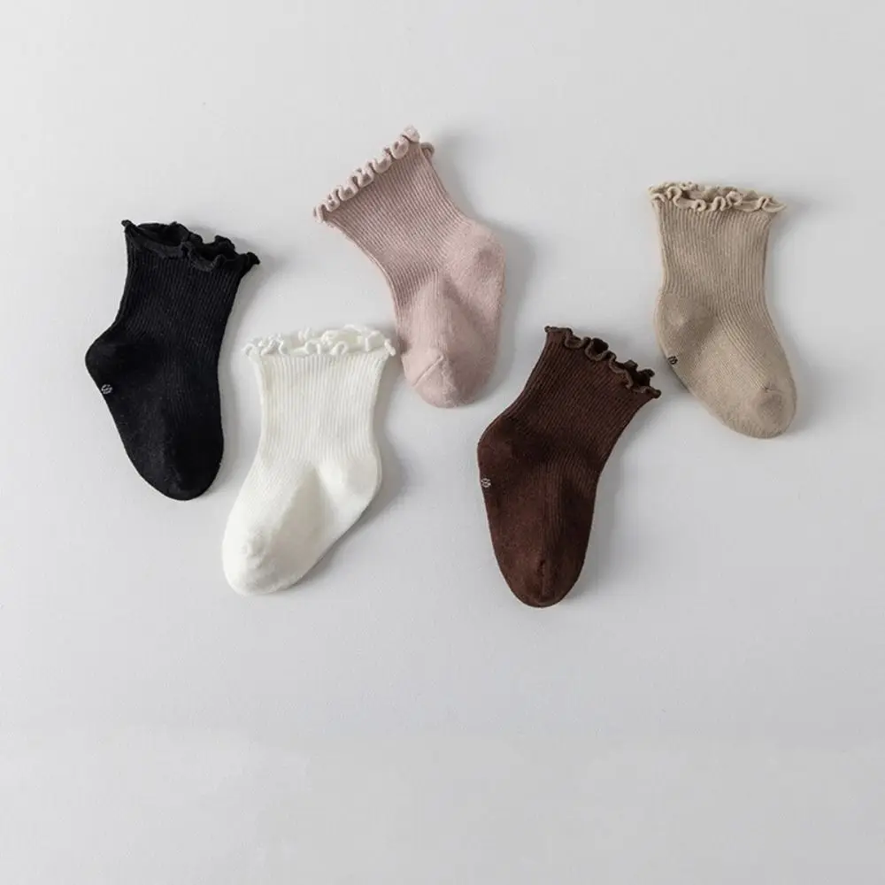 

5Pairs Soft Ruffle Baby Cotton Socks Breathable Cute Toddle Short Tube Socks Mid-calf Autumn Spring Newborn Socks Children