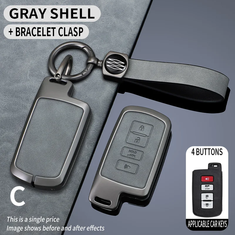 Metal+Leather Car Key Case Cover For Toyota Auris Camry RAV4 Avalon Yaris Verso 2012 2013 2014 2015 2016 2017 2018 Key Accessory view 3