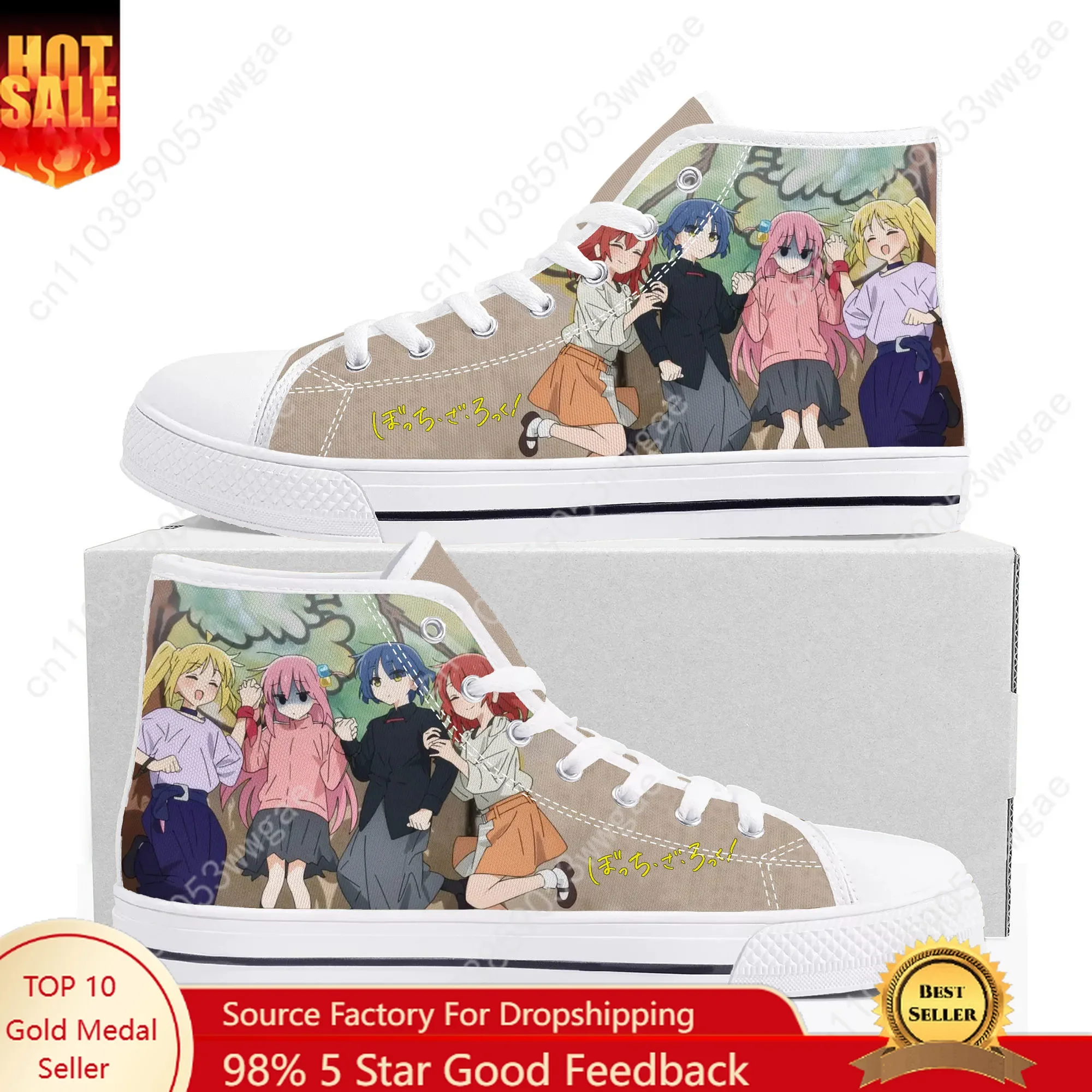 Bocchi the Rock High Top Sneaker Man Women Teenager High Quality Canvas Sneaker Comfortable Casual Couple Shoes Customized Shoes