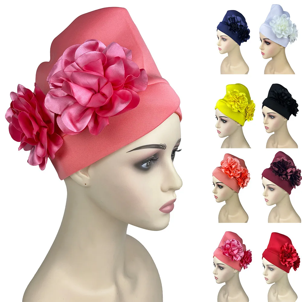 Front Crossed Hat Exaggerated African Hat Air Layer Side Large Flower Muslim Baotou Hat