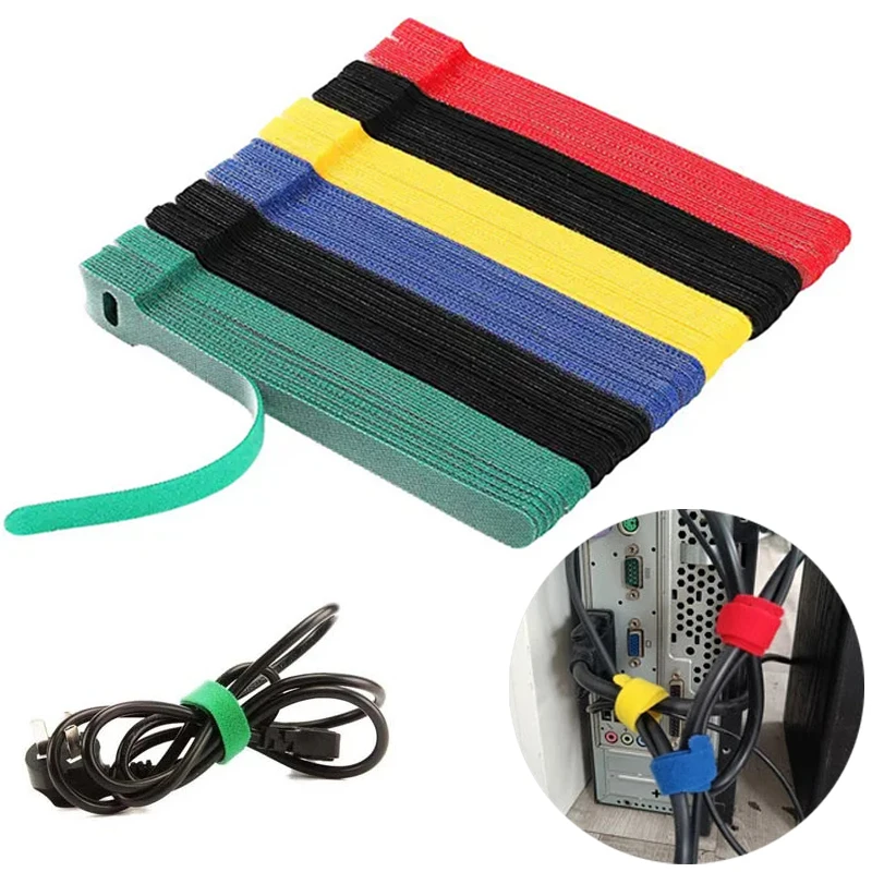 10/30/50PCS Releasable Cable Organizer Ties Nylon Strap Wire Management Adjustable Hook Loop Cable Mouse Earphones Keeper Holder