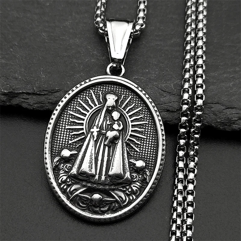 Brasil nossa senhora nossa senhora de aparecida medalha pingente colar para homens mulheres aço inoxidável cor ouro virgem maria jóias