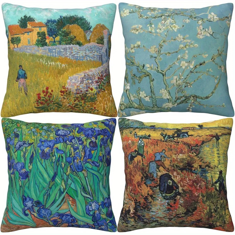 Van Gogh's Artistic Floral Double-sided Printed pillow cover Short plush Suitable living room bedrooms sofas throw cushion cover
