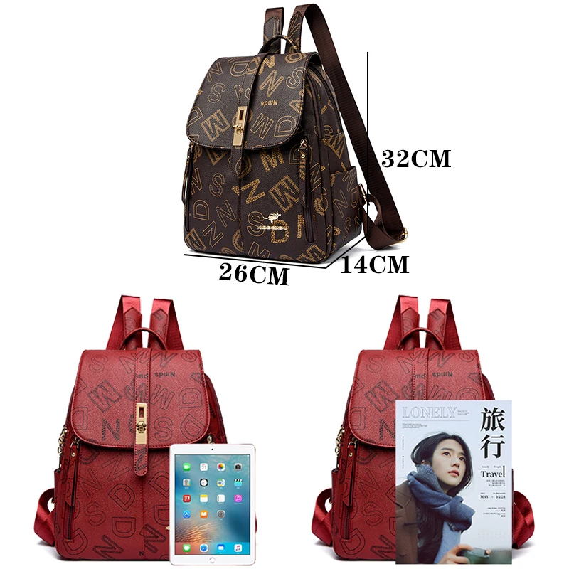 2024 Fashion Luxury Women\'s Designer Letter Printing Leather Backpacks Large Capacity Travel Shoulder Bags Totes School Bag