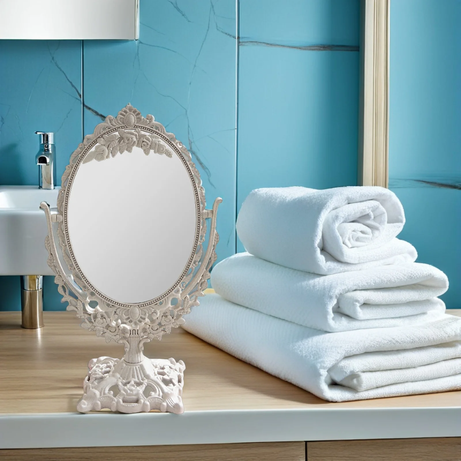 1 pçs espelho de alívio estilo retro tamanho compacto para uso desktop espelho de superfície lisa clara rotativa de 360 graus