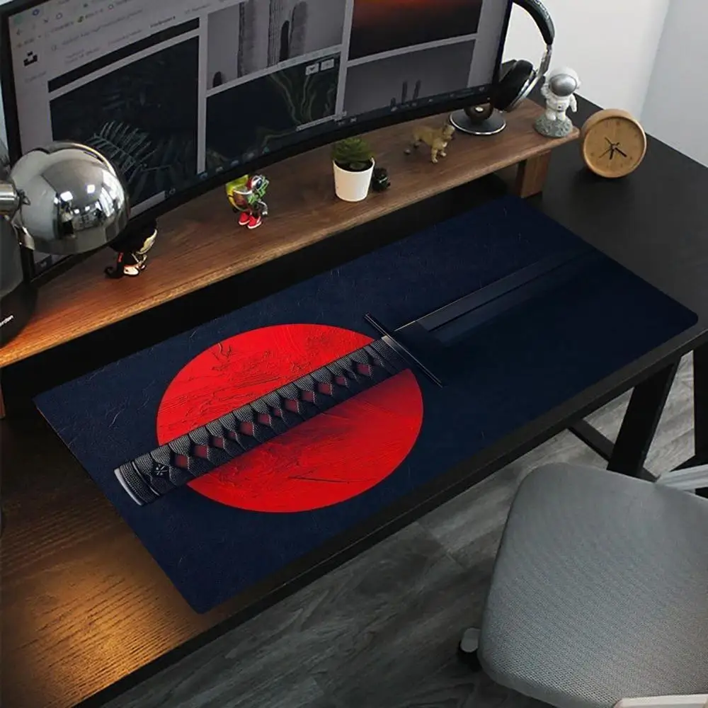 Lua vermelha e katana Tapete de mouse lavável com fundo de borracha antiderrapante adequado para trabalho e jogos e mouse pads de escritório