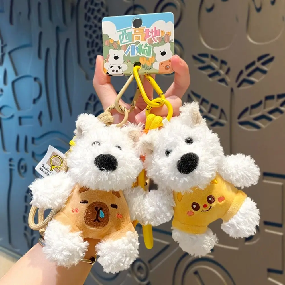 Fashion Cartoon West Highland Terrier Keychain Fluffy Creative Puppy Plush Keyring Kawaii Animal Doll Pendant Birthday